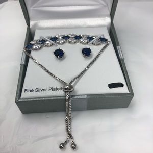 Fine Silver Plated Earring & Bracelet Blue Set